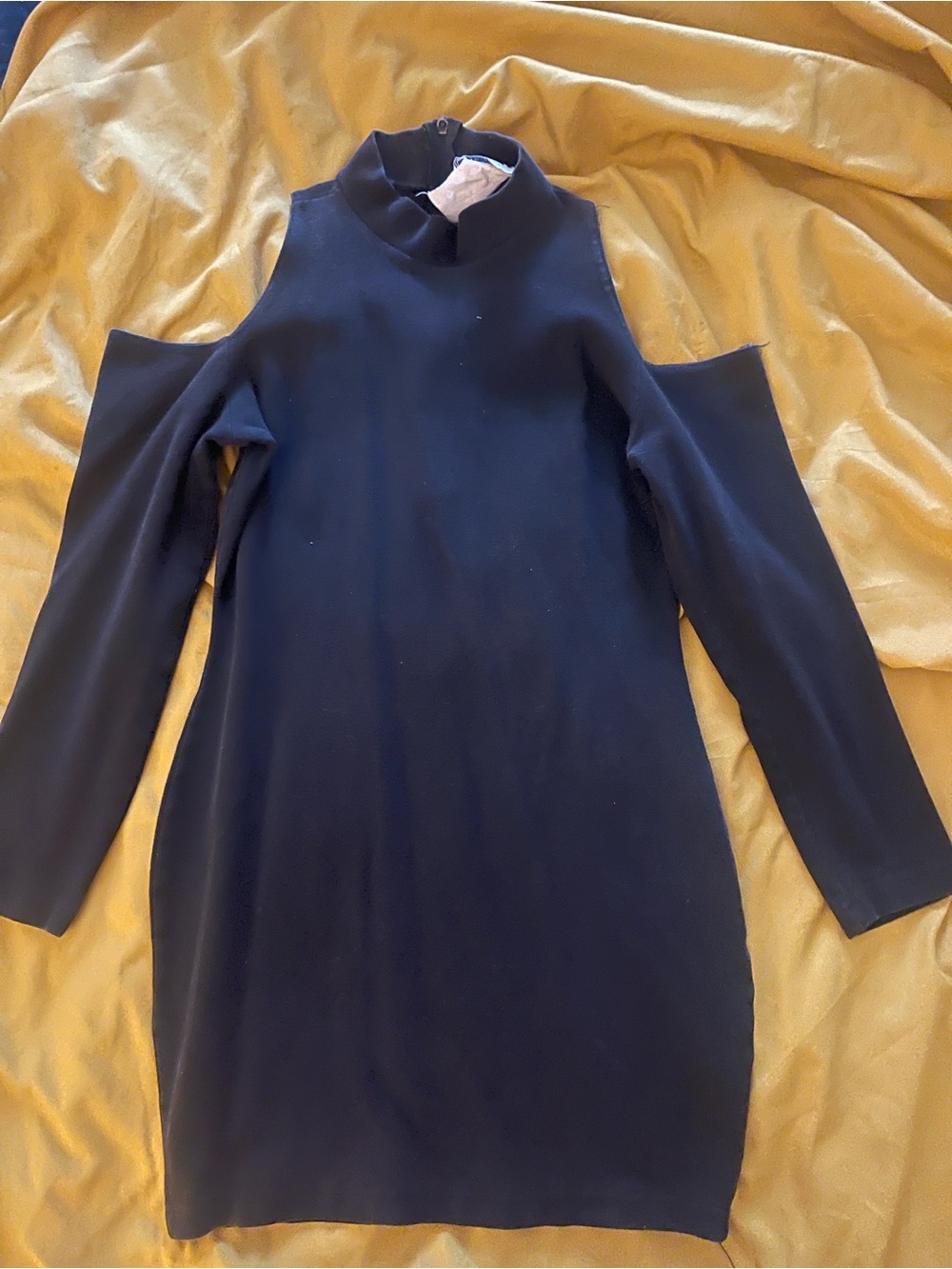 Vintage Cold-Shoulder Mock Neck Mini Dress